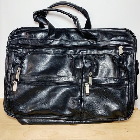 Other - Black Leather Multi-Pocket Laptop Bag